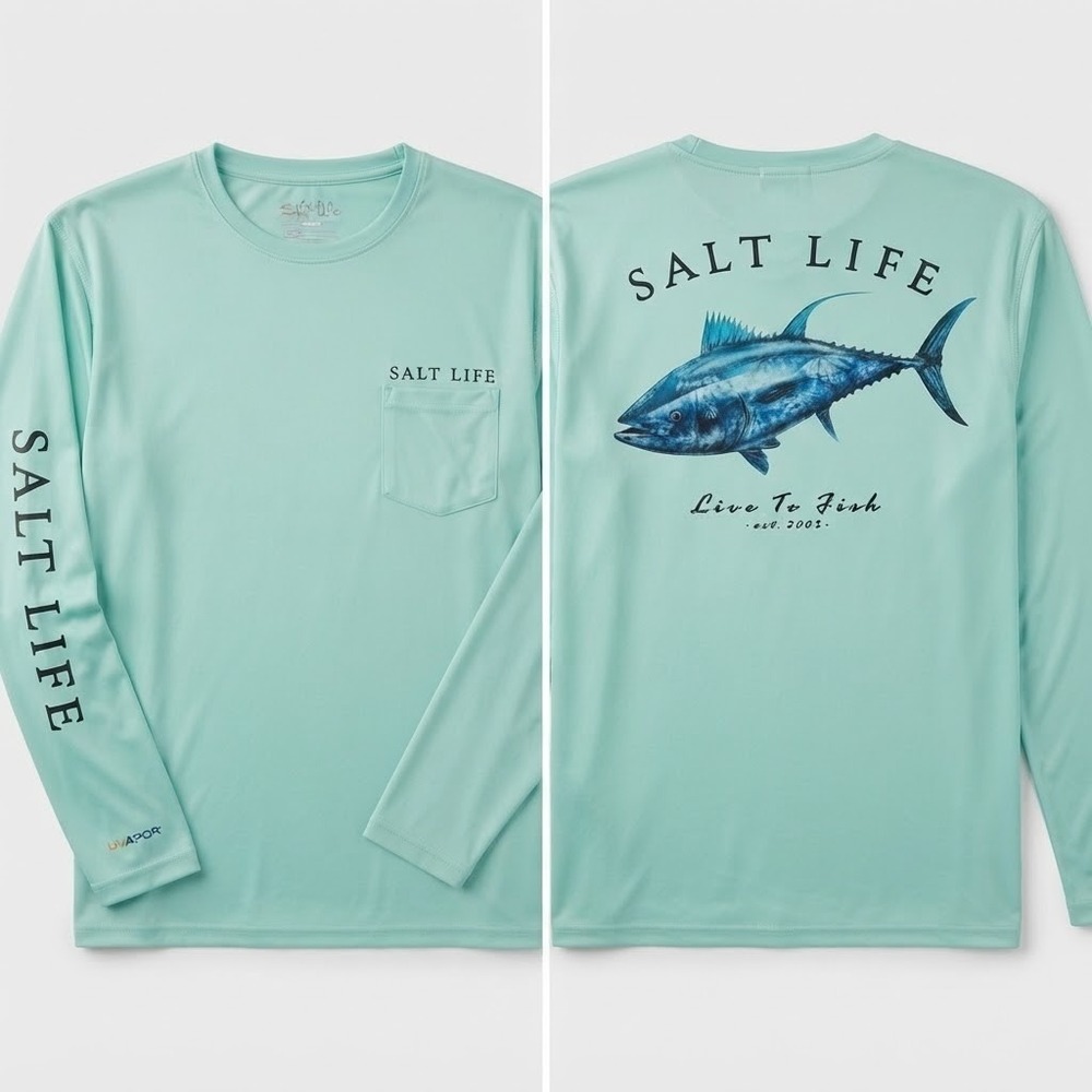 Salt Life Performance Shirt Men XXL Aqua Blue SLX UVAPOR Tuna Fishing Tee
